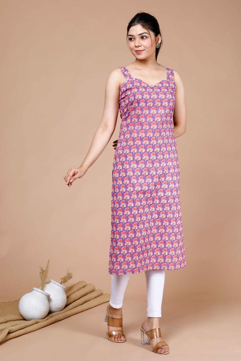 Miravan Purple Floral Printed Strappy Kurti for Women - Image 2
